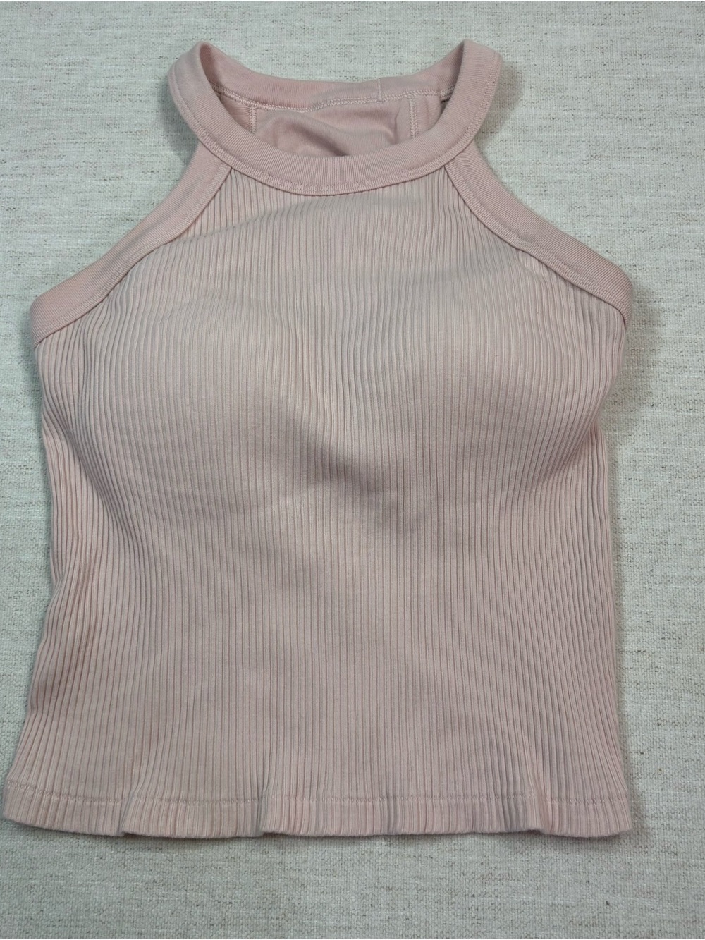 Uniqlo women S Ribbed Halter Tank Top - Blush Pink with build-in bra